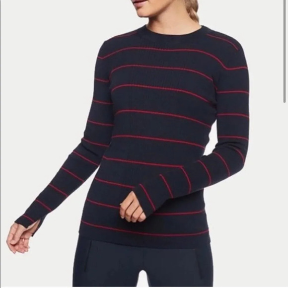 Athleta Bayside Sweater in Navy and Red Stripe XXS Wool Blend - Picture 1 of 9